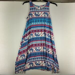 Bobbie Brooks Elephant Print Striped Sleeveless Tank Top Dress Women Size XL